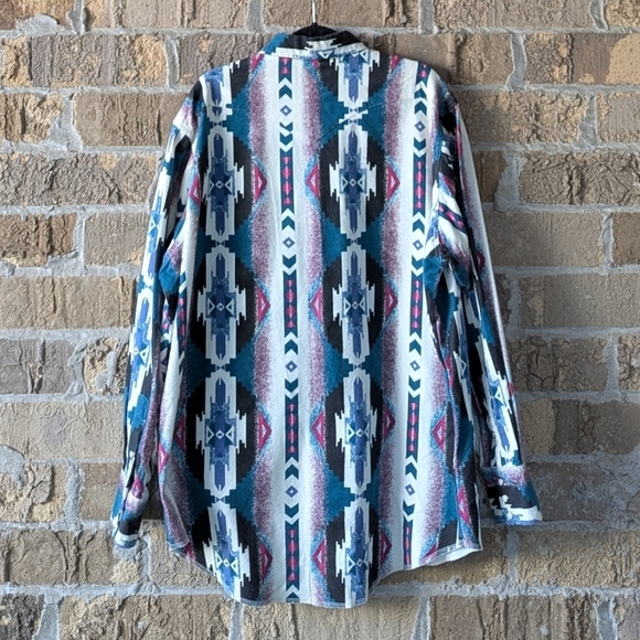 VTG 80s Wrangler Chamois Southwestern Aztec Tribal Long Sleeve Snap Shirt 19x36 - Picture 8 of 9